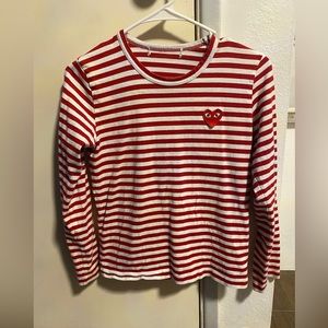 Comme Des Garçons PLAY Striped Red and White Shirt - Kids size 12
